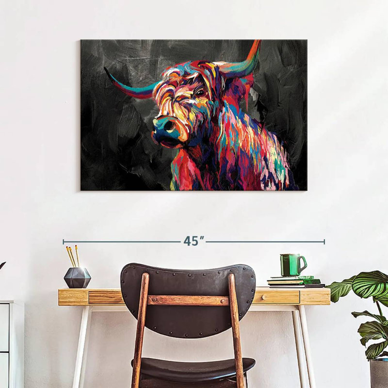 Vache abstraite sur toile, H 26 po x l 39 po x P 1,25 po