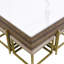 Ensemble de tables basses à plateau relevable moderne avec rangement et 4 repose-pieds blanc et noyer