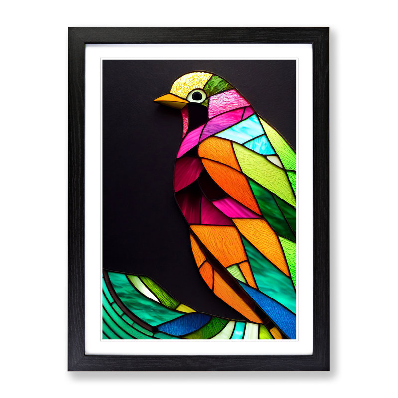 FRM-V0523-255X Bird Stained Glass 1 Piece Single Picture Frame Wall Art, 64cm H x 46cm W x 2cm D, Oak Framed