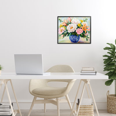 Indigo Chinoiserie with Assorted Flowers Framed Giclee, design by Petal Prints Design