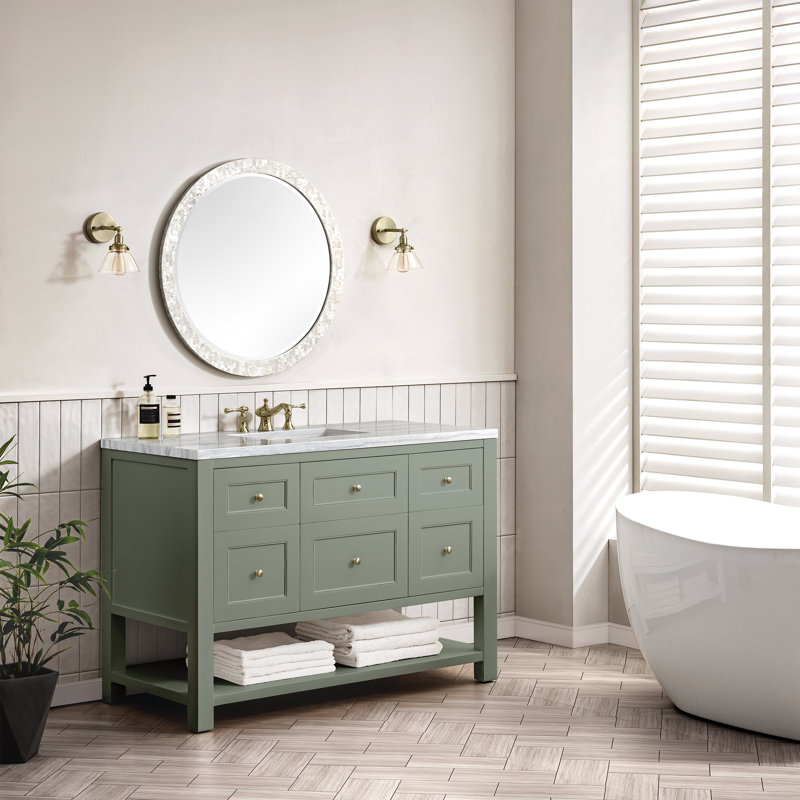 Breckenridge 48'' W Single Vanity, Carrara White, 8" Widespread, Smokey Celadon