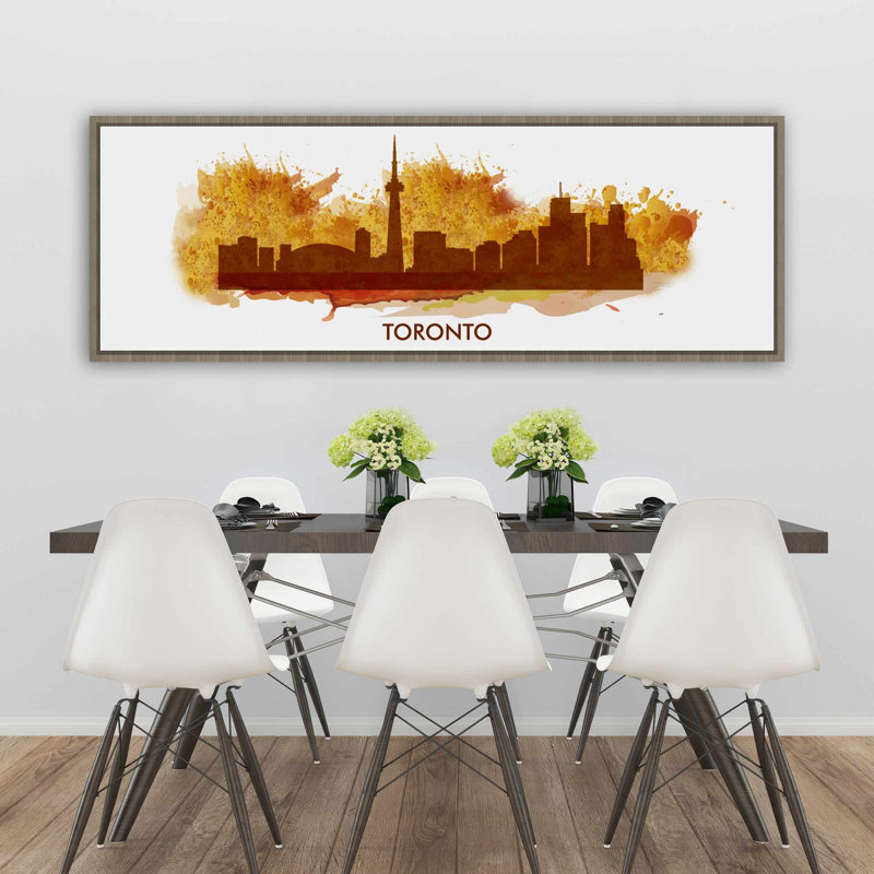 «Paint Splash Silhouette of Toronto», toile rétro encadrée, H 21,25 po x l 61,25 po, Brun