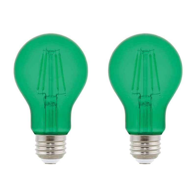 Ampoules DEL à filament omnidirectionnel A19 vertes de 4,5 W (équivalent 40 W), culot moyen (E26), lot de 2, Green, Pack of 2