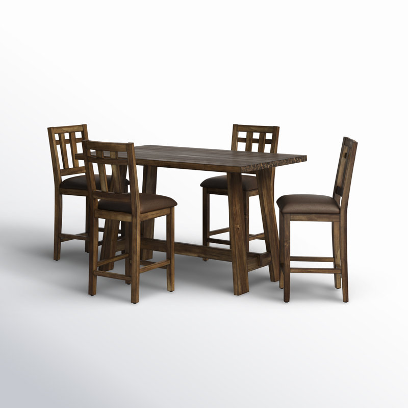 Mocha Acacia 5-Piece Dining Set with Faux-Leather Seats