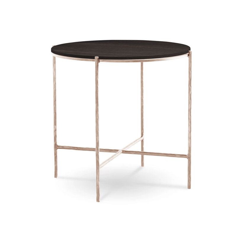 Anna Solid Wood End Table, Raven, Argento Antico