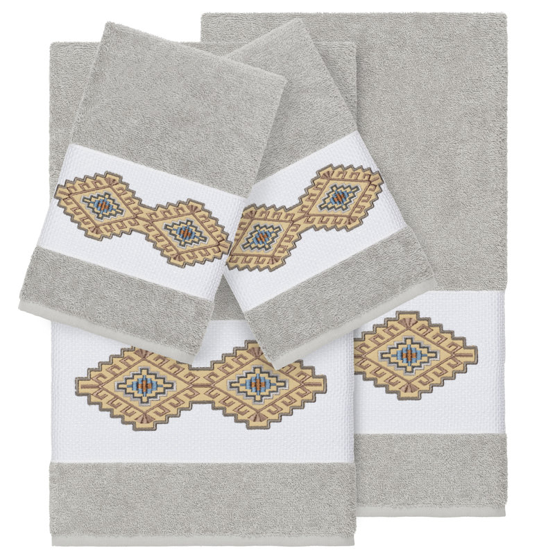 Gianna Embellished 4 Piece Towel Set, Light Gray