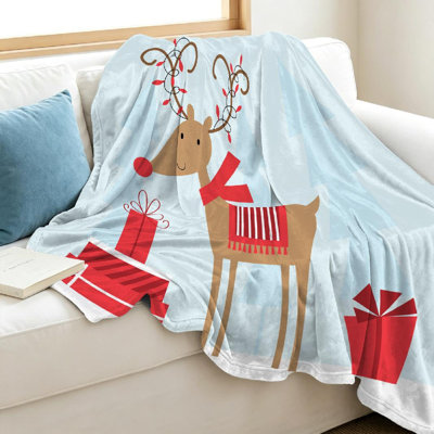 Jeté en flanelle transparente, molleton, renne et imprimé de Noël simple face