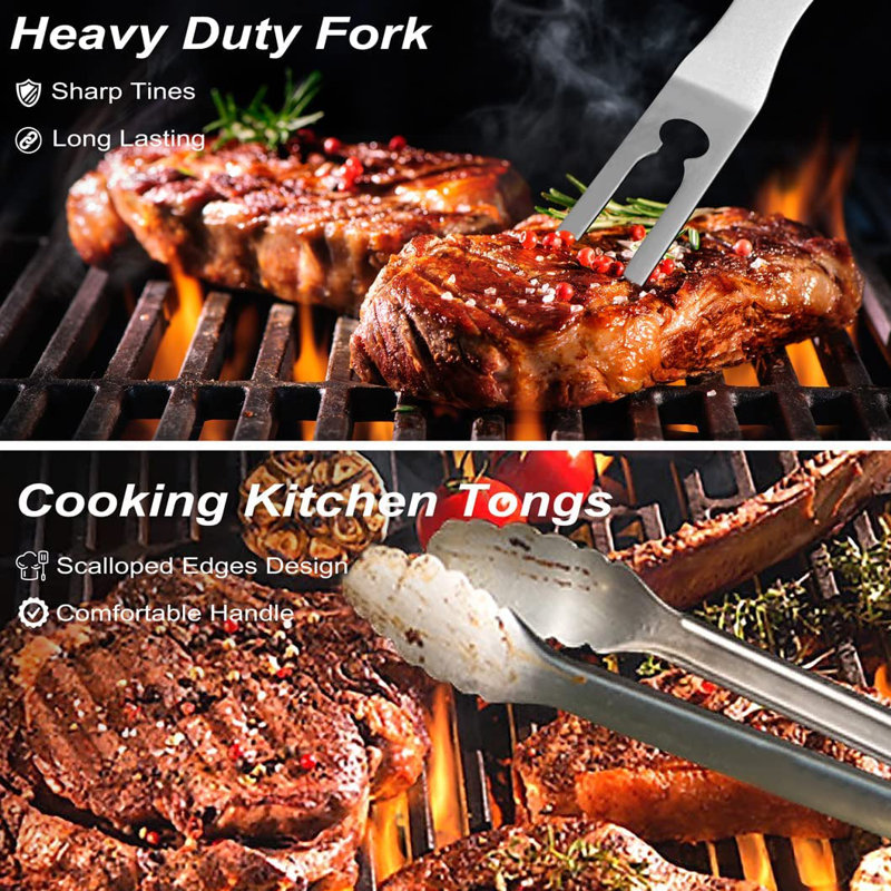 Ensemble 29 pièces d'outils de grillade en acier inoxydable, Argent