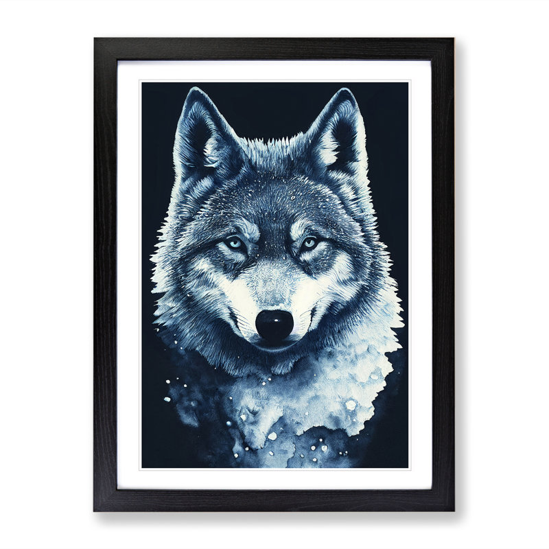 XV1022-5237X Winter Wolf Art No.1 - Single Picture Frame Painting, Black, 64cm H x 46cm W x 2cm D