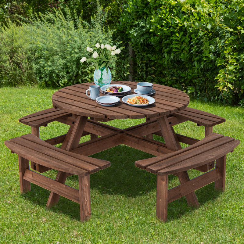 Mcavoy Outdoor  8 Seat Wood Picnic Dining Seat Bench Set