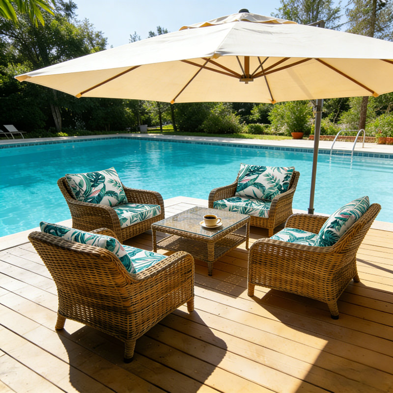 Fade Resistant Outdoor Chair Cushions Set Of 4, 24X28 Deep Seat Patio Cushions, 28D High Resilience Foam Replacement Patio Chair Cushions Set Of 4 With Removable Cover For Sofa, Adirondack Chair, Sectional,Palm Leaf