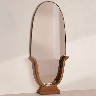 59.06"Special-shaped glass mirror surface brown eco-friendly board frame dressing mirror