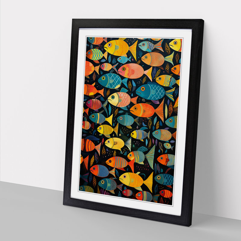 Fish Colour Field No.3 - Single Picture Frame Print on Wood, 46cm H x 34cm W x 2cm D, Black