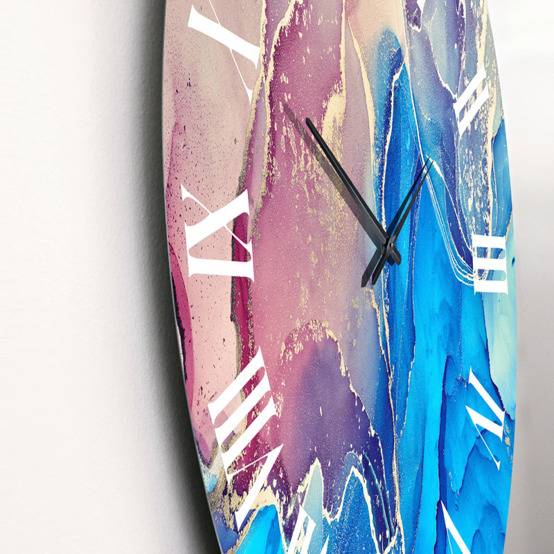 Horloge murale moderne bleu et mauve liquide I, Moyen