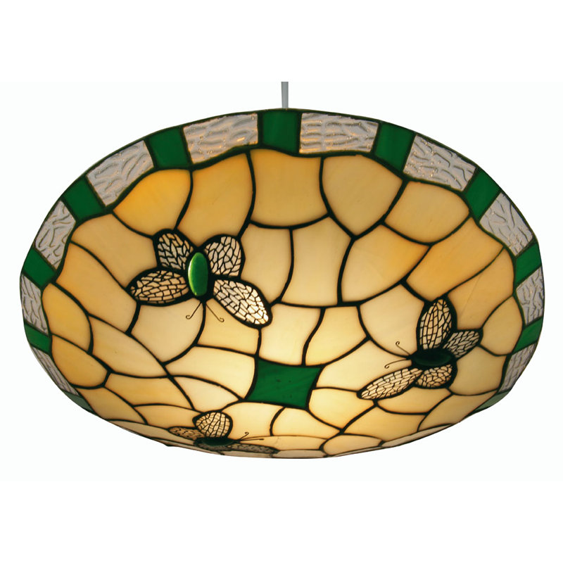 1 - Light Tiffany Glass Bowl Pendant, Green