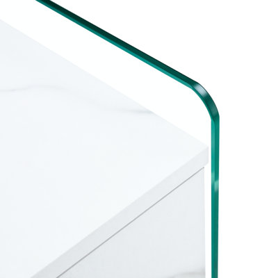 Bedside Storage Cabinet In White, And Glass, With 1 Drawer For Efficient White Cabinet, Transparent Glass Stylish Office