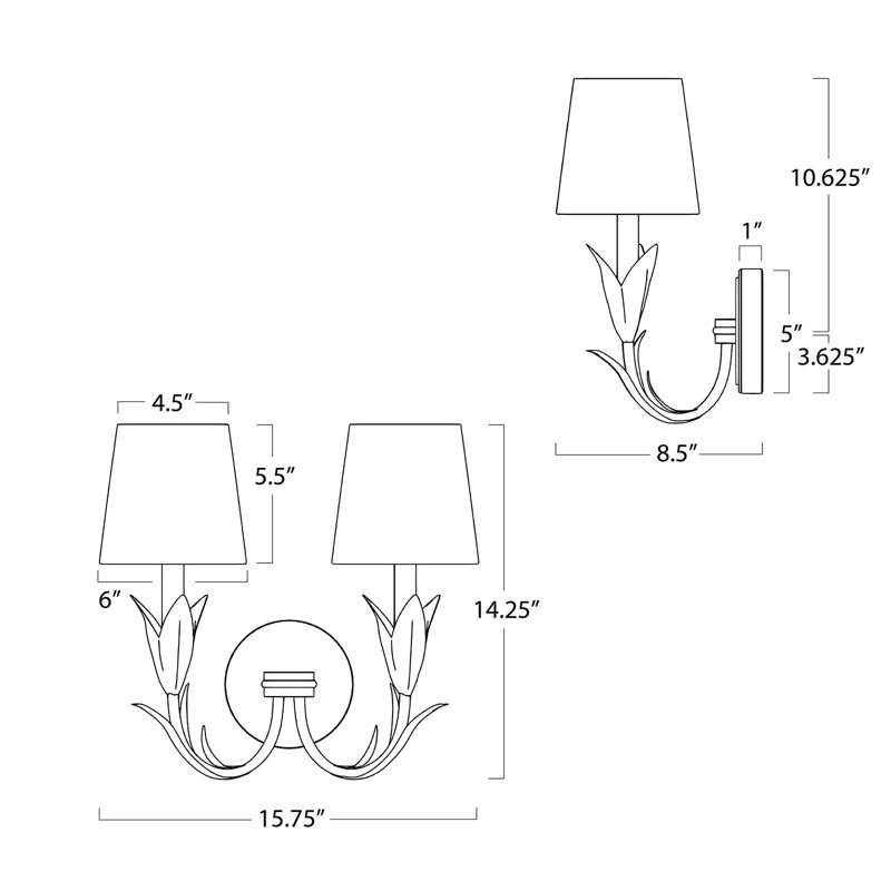River Reed 2 - Light Armed Sconce, Antique Gold Leaf