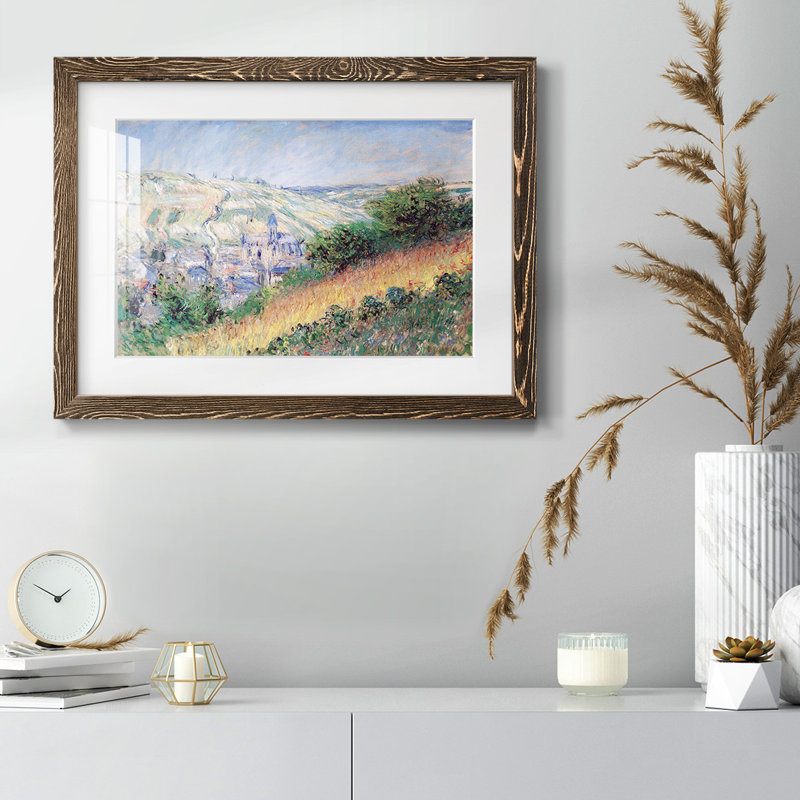 Vue de Vetheuil, impression sur papier encadrée, H 26 po x l 38 po, Noyer
