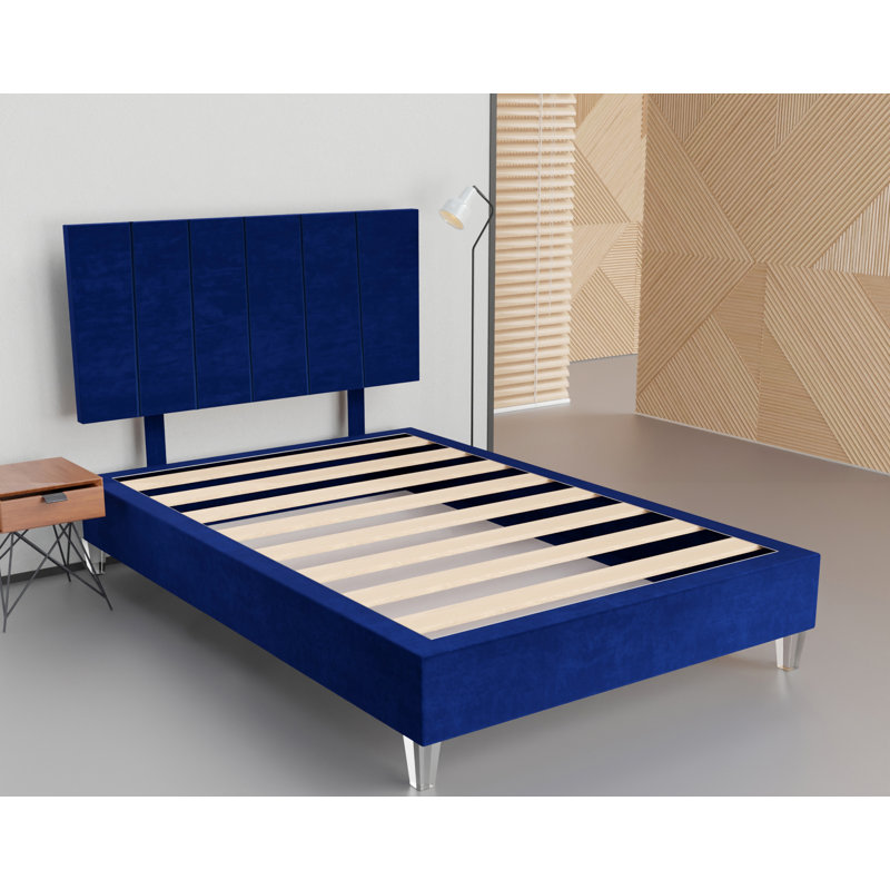 Structure de lit / sommier tapissier en bois de 15 po de qualité supérieure avec tête de lit, pieds en acrylique durables et élégants, options de couleurs multiples