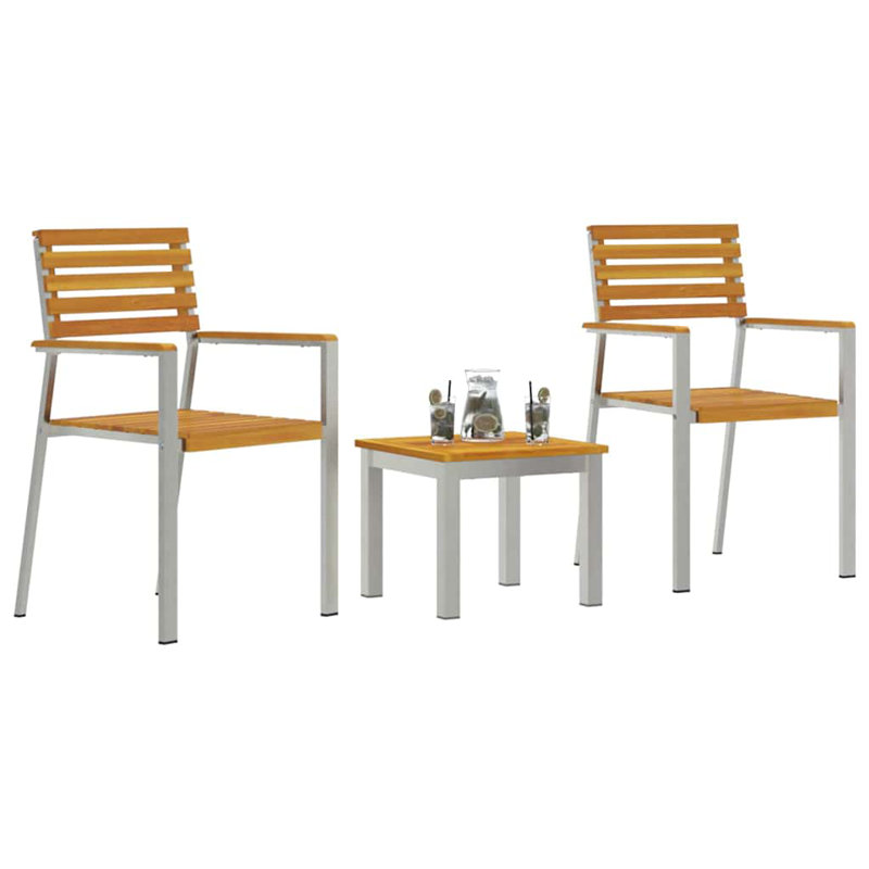2 - Person Wood Patio Dining Set with Rectangular Table