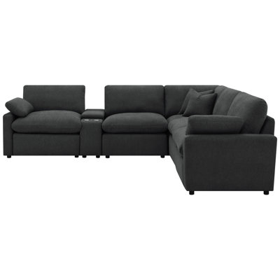 6 Modular Power Reclining Sectional In Dark Grey For Lounging And Storage With Pillow-top Comfortable Entertaining