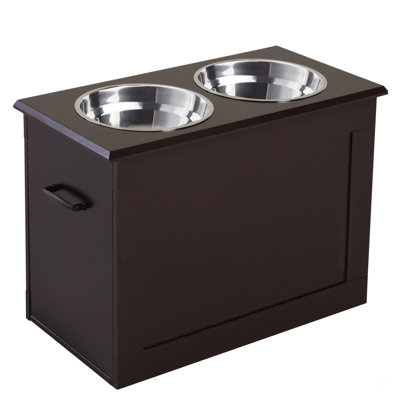 Pawhut Raised Pet Feeding Storage Station With 2 Stainless Steel Bowls Base For Large Dogs And Other Large Pets, Dark Brown