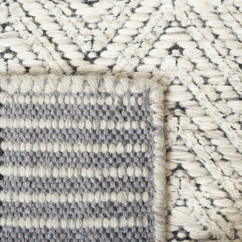 Tapis gris / ivoire en laine / coton tissé à la main 9604 Martha Stewart, Rectangle 9 pi x 12 pi