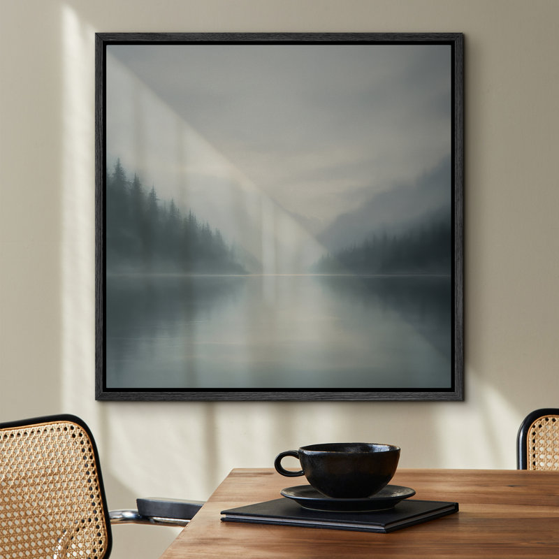 «Foggy Lake and Pine Forest Reflection Scene», reproduction d'art sur toile encadrée, H 24 po x l 24 po x P 1,5 po