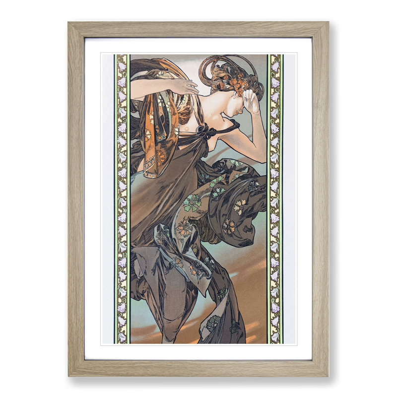 Morning Dawn by Alphonse Mucha - Picture Frame Painting, 36cm H x 27cm W x 2cm D, Oak