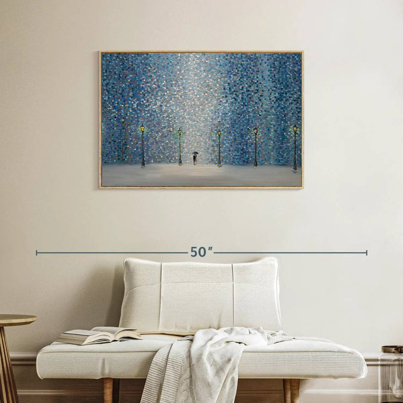Baiser sous la pluie, Cadre flottant en bois naturel, 37 po x 25 po