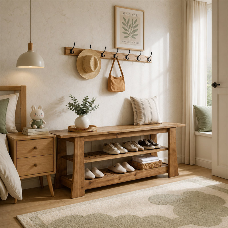 Upholstered Bench with Shoe Storage