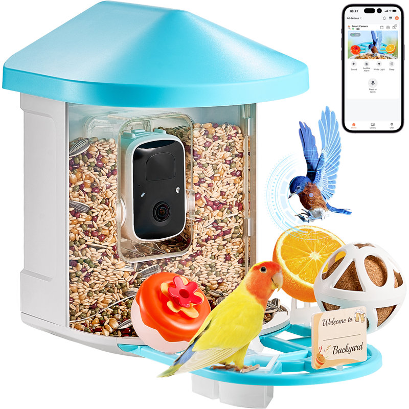 Smart Bird Feeder with Camera 2K HD AI Identify Bird Species Auto Capture, Blue