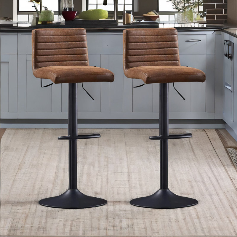 Macclenny 2-Piece 360-Swivel Adjustable Height Stools With Back & Footrest Kitchen Furniture