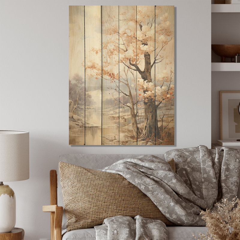 Chêne à tons doux en automne I - Art sur bois de chêne sur bois de pin naturel, H 32 po x l 24 po