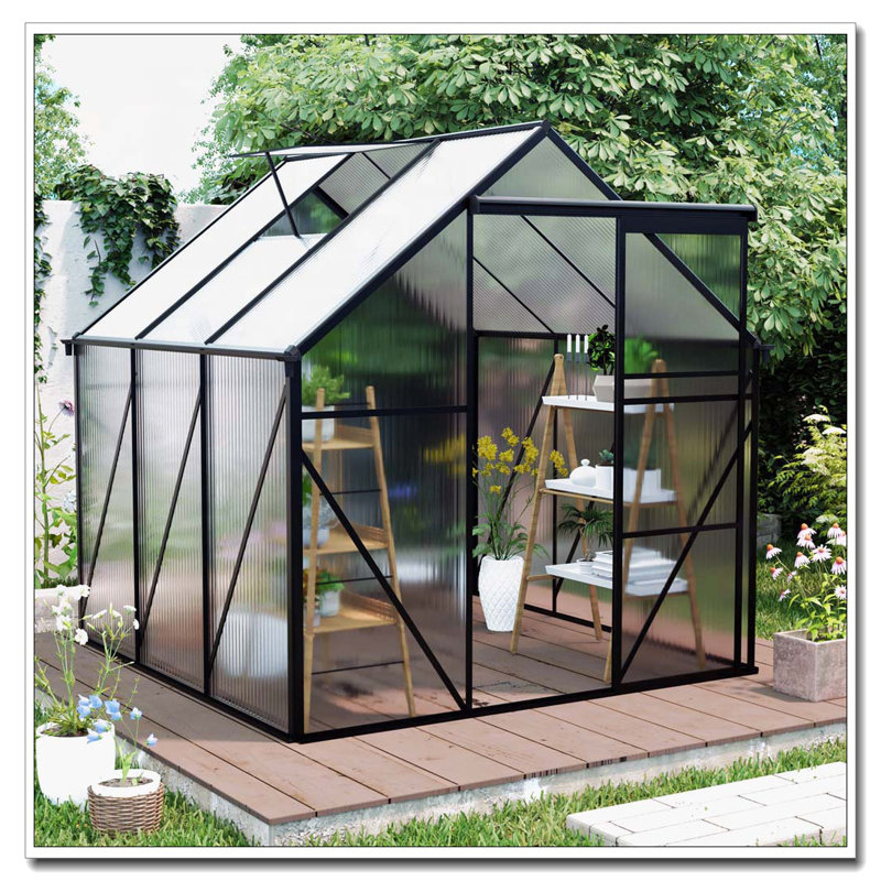 6X6FT-BLACK Polycarbonate Greenhouse Raised Base and Anchor Aluminum Heavy Duty Walk-in Greenhouses for Outdoor Backyard in All Season (W540S00002)