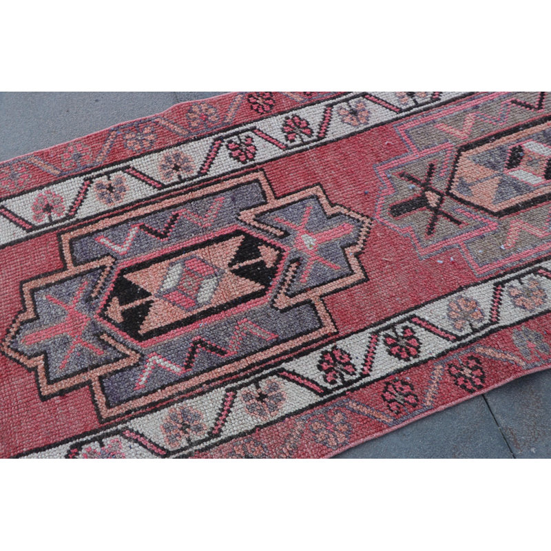 Tapis de couloir anatolien rétro rouge turc - idéal pour les couloirs - tapis en laine fait à la main Herki