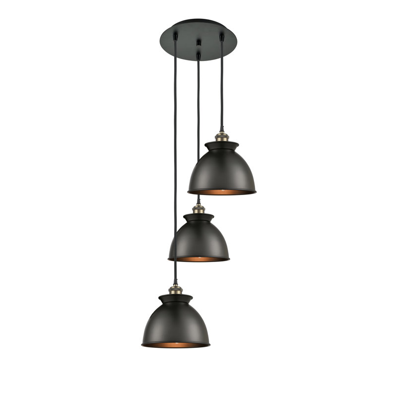 Luminaire suspendu 3 lumières à 3 lumières, Laiton antique noir, Noir mat