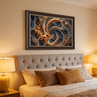 Art mural antique sur toile encadré doré pour le salon, la chambre à coucher, le bureau ou le vestibule - décoration murale décorative avec art fractal
