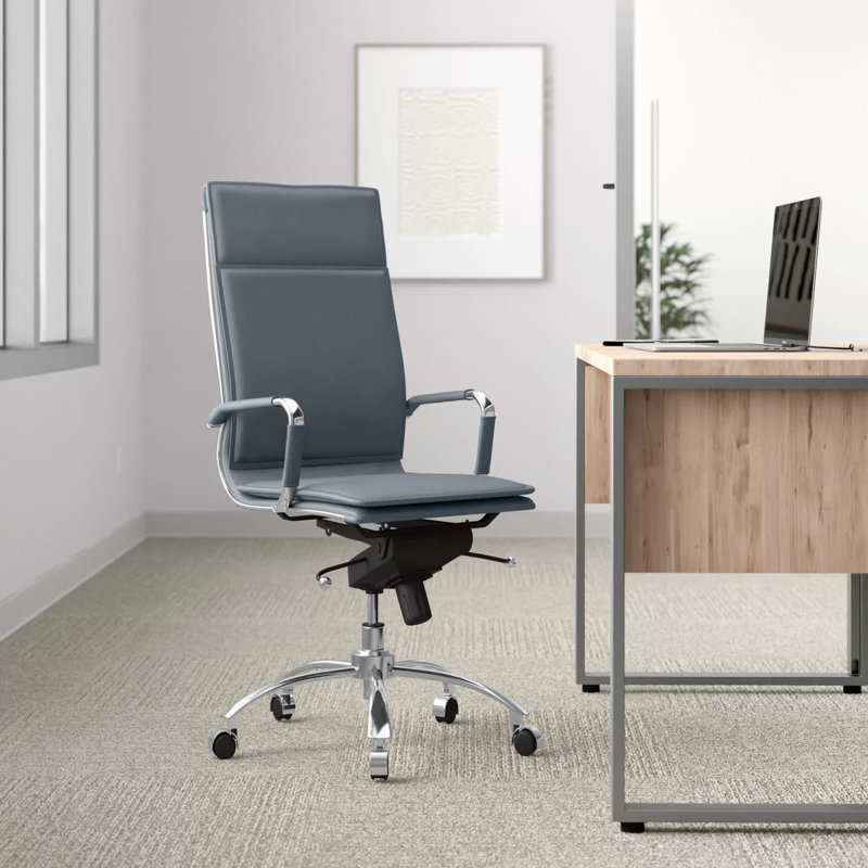 Fauteuil de conférence pivotant en similicuir Chaseton, Similicuir bleu, Argent argent