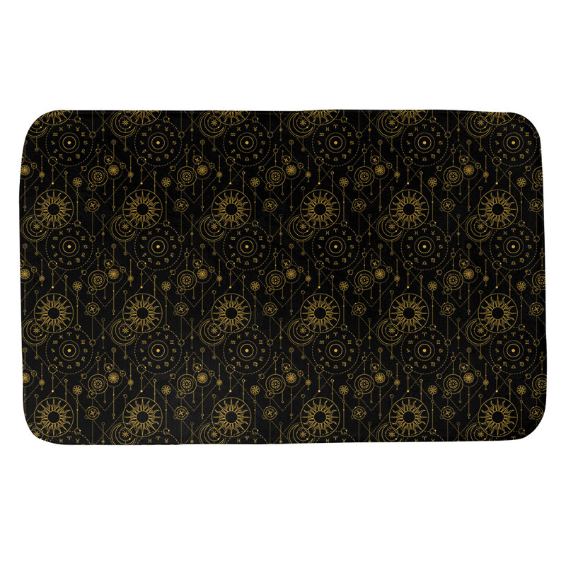 Tapis pour salle de bain astrologie Leffel, l 21 po x L 34 po, Noir / or