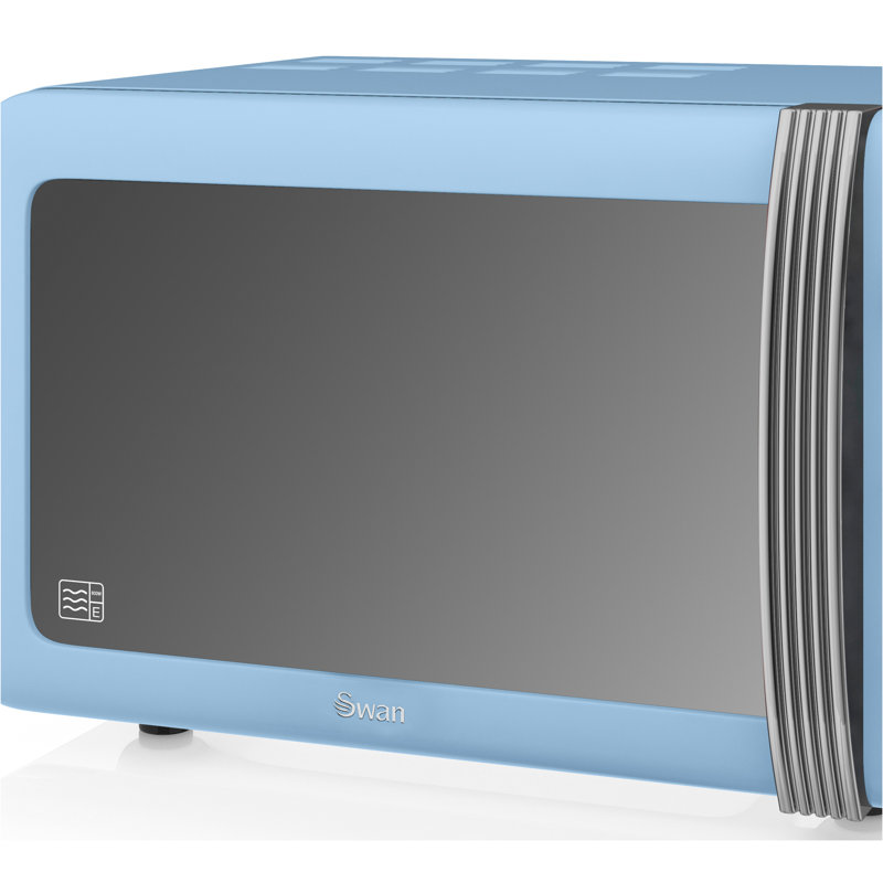 Swan Retro LED Digital Microwave with Glass Turntable, 5 Power levels & Defrost Setting, 20L, 800W, Blue