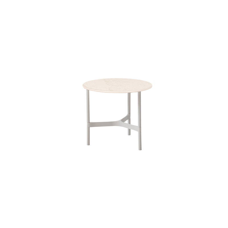 Twist Outdoor Round Teak Coffee Table, Lava Gray/Travertine Look, 14.99" H x 17.8" W x 17.8" D