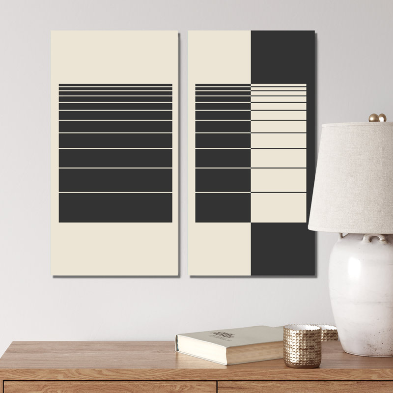 «Minimalist Mon monochrome Square Retro Design III», ensemble de 2 peintures, Toile tendue, H 20 po x l 24 po x P 1 po