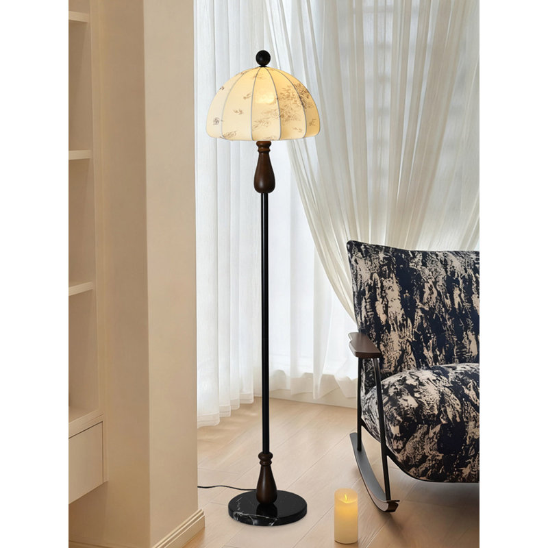 Floral Print Fabric Floor Light Fixture