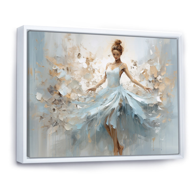 «Blue Gold Minimalisme Ballerina», impression sur toile encadrée de ballet, H 24 po x l 32 po x P 1 po, Cadre flottant blanc