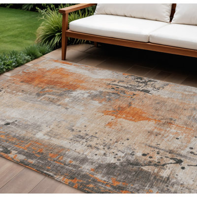 Tapis intérieur/extérieur lavable, abstrait, orange et gris, 3 m x 4,2 m
