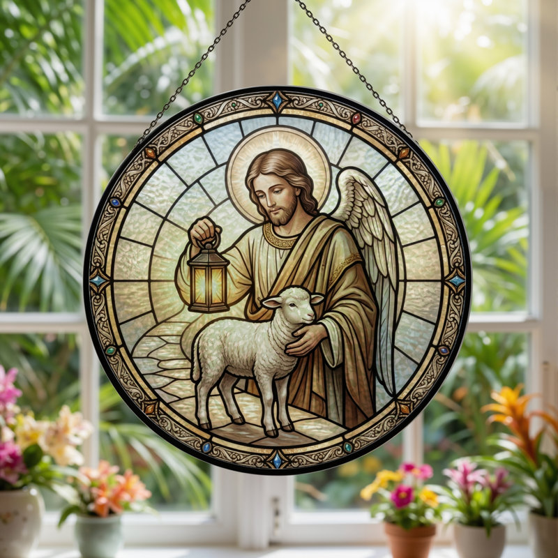 Panneau de vitrail Angel, 7.8"H