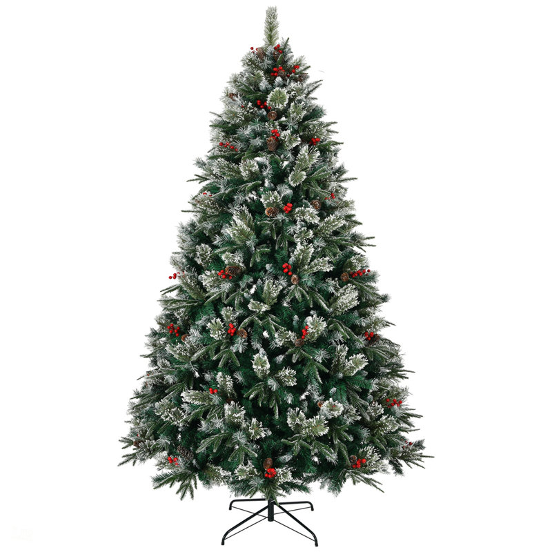 8Ft Artificial Christmas Tree With Pinecones, Berries, And Metal Stand For Easy Assembly And Festive Décor, Christmas Tree