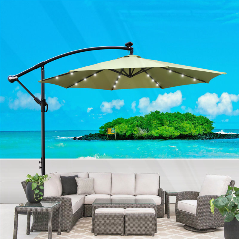 Parasol de terrasse 10 pi à énergie solaire avec éclairage à DEL et marché imperméable, Vert citron