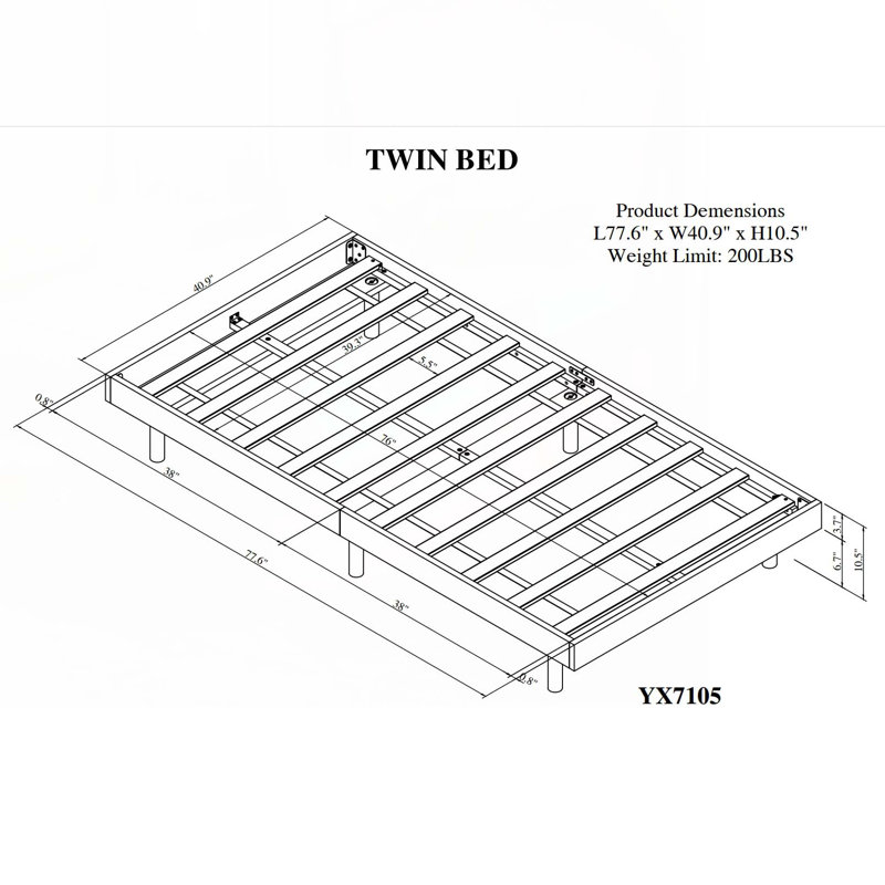 Floating Platform Bed Frame, White Washed, Twin